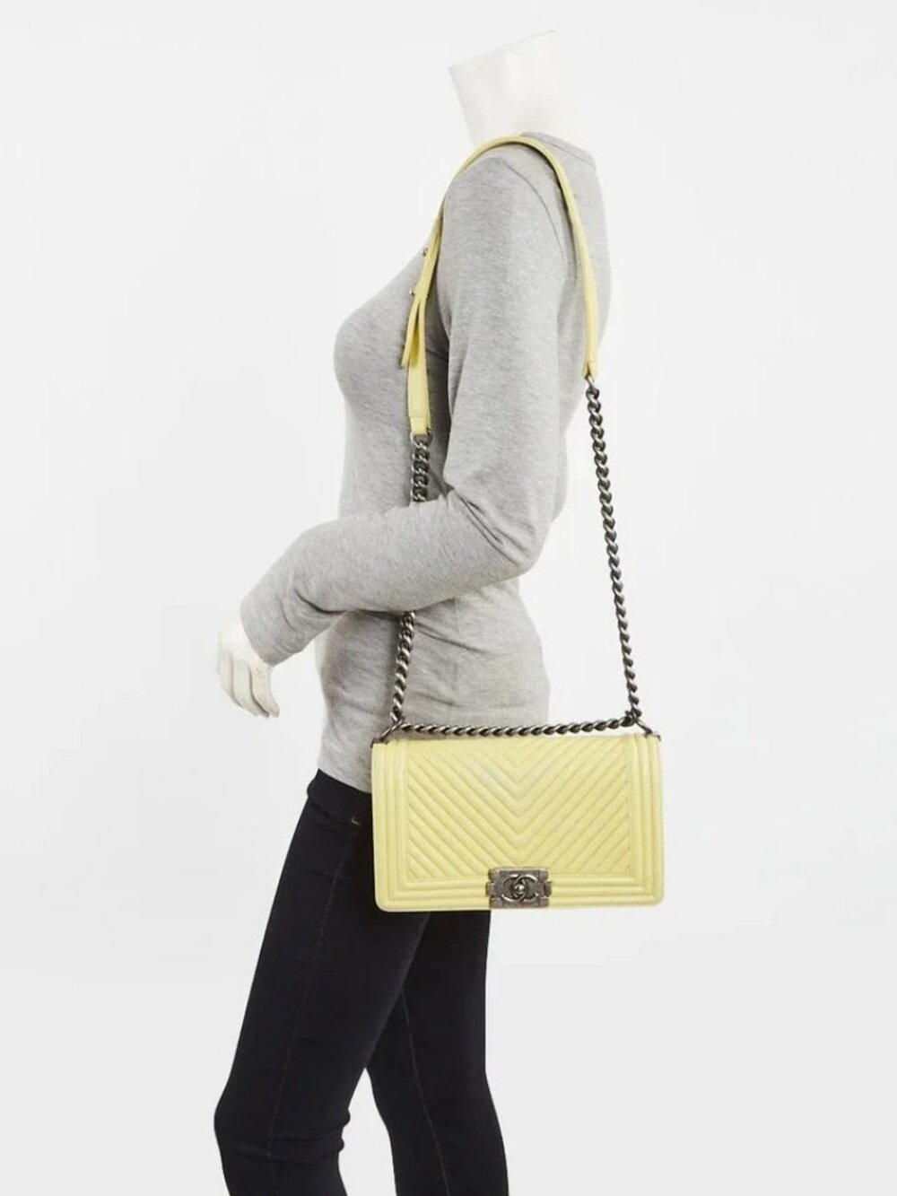Chanel Light Green Chevron Quilted Lambskin Leather Medium Boy Flap Bag